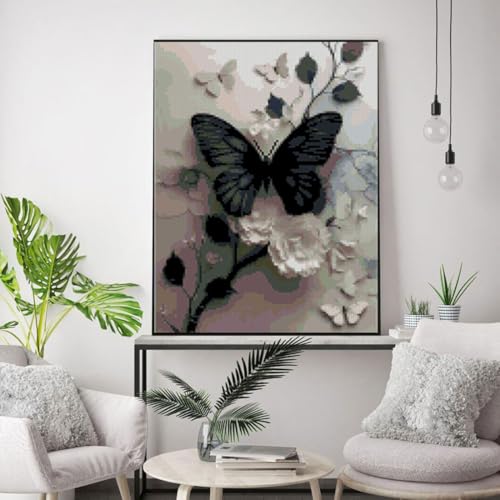 Image of Butterfly Flower Stamped Cross Stitch Kits Flowers Cross Stitch Patterns,Dimensions Cross Stitch Kits Embroidery Kit Arts and Crafts for Beginners 15.7x11.8 inch