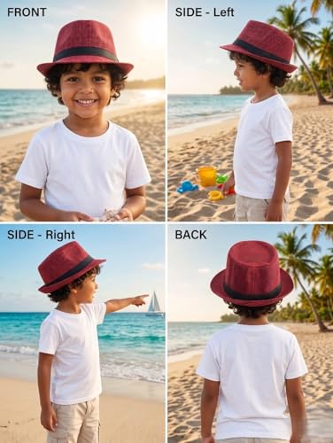 Image of BookMyCostume Red Western Cowboy & Ballroom Style Hat | Fancy Dress Accessory for Dance, Stage Shows & Theme Parties For Kids