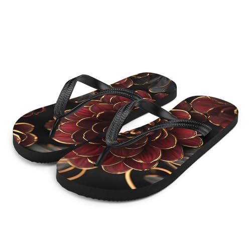 Dark Red Floral Flip-Flops, Stylish Summer Beach Sandals, Comfortable Lightweight Slip-On Shoes for Casual Wear2