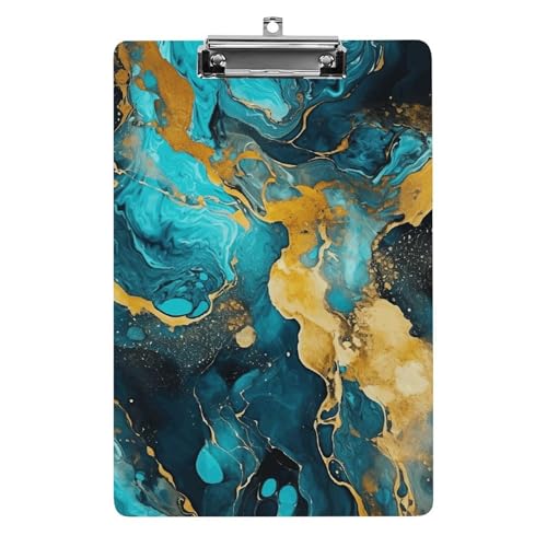 Klemmbrett Acryl Klemmbrett mit Metallclip Niedliche hängende Klemmbretter Türkis und Gold Schreibklemmbrett A4 Standardgröße für Arbeit & Bürobedarf