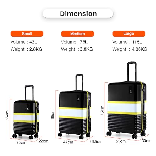 Image of Nasher Miles Mexico Hard-Sided Polycarbonate 8 Wheels Double Spinner Cabin Luggage Black and Grey 20 inch |55cm Trolley Bag,Small