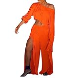 Women's Solid One Shoulder Long Sleeve Solid Casual Split Pants Fashion Set Suit Jacket Orange