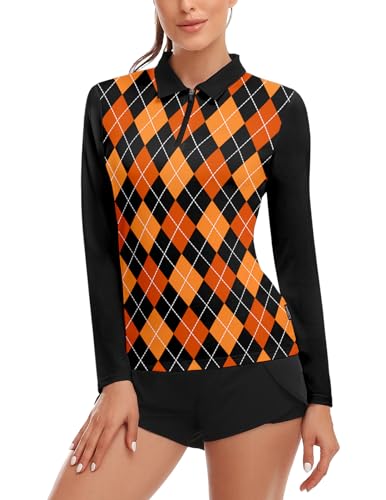 Soneven Womens Long Sleeve Golf Shirts Half Zip Moisture Wicking Print Golf Tops Tennis Shirts(XS-3XL)