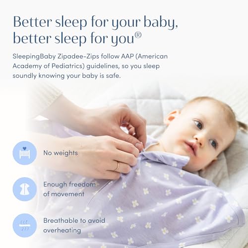 Image of SleepingBaby Zipadee-Zip Transition Swaddle - Cozy Baby Swaddle Blanket with Zipper Convenience - Roomy Wearable Blanket for Easy Diaper Changes - Paperwhite Flowers, Medium (6-12 Month)