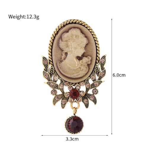 Image of Kokoma Dangling Crystal Lady Portrait Brooch Pin for Women Girls Vintage Victorian Cameo Corsage Lapel Pins Collar Scarf Badge Pins Dress Accessories Jewelry Gifts