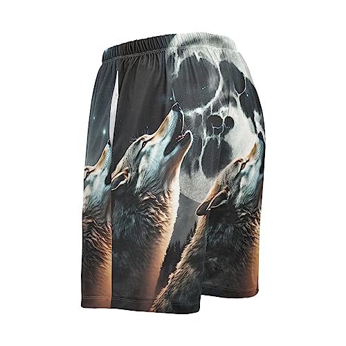 Men's Sleep Short – Wolf and Moon, Pajama Pants with Side Pockets Elastic Waistband Drawstring4