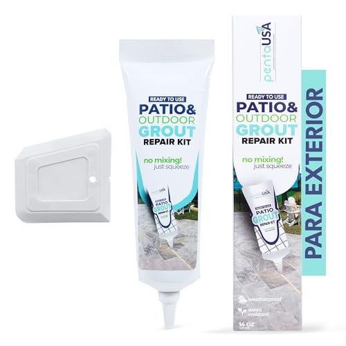 PentaUSA Blanqueador de Juntas - Juntas Azulejos, Kit de Reparación de Juntas, Reparación de Escapadas, Lechada Tubo, Reparación y Renovación, Mortero Azulejos - Con Espatula - 400g (Para Exterior)