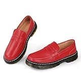 CLAKBLRG Women's Loafers Leather Classic Penny Loafers Platform Chunky Heel Comfort Womens Business Casual Shoes Red,8 US