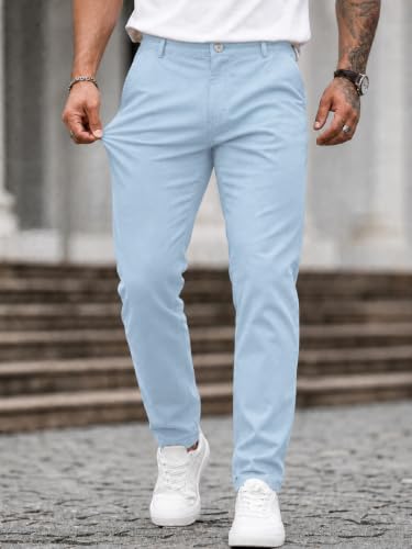 Image of HUNGSON Mens Chinos Dress Pants Slim Fit Stretch Business Casual Golf Work Slacks Trousers