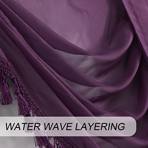Oyring Purple Waterfall Sheer Window Valances For Living Room Decor - Tassels Swag Curtain Valance For Bedroom Rod Pocket Valance Curtains, 1 Panel, Width 39 Inch #TOP7