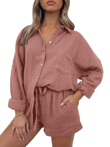 Image of AUTOMET 2 Piece Sets For Women Lounge Wear Matching Two Piece Outfit | Oversized Shirts And Shorts,Summer Outfits 2026,Vacation Beach Outfits,Travel Outfits,Maternity sets