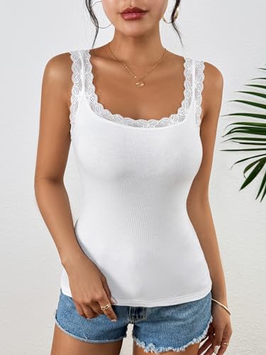 Image of Ibeauti 2 Pack Lace Camisole Tank Tops for Women Sleeveless Summer Going Out Tops Ribbed Cami Undershirts
