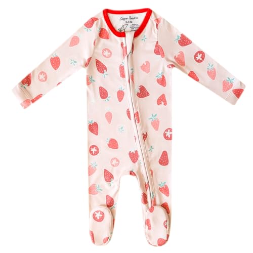 Image of Copper Pearl Zip-Up Footie Baby Pajamas - Soft Newborn Onesies for Boys & Girls, Tag-Free with Two-Way Zipper Baby Sleepers for Newborn - 24 Months, Strawberry