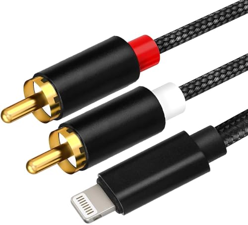 [Apple MFi Certified] Lightning to RCA Cable Audio Aux Adapter2-Male Y Splitter Aux Cord Compatible with iPhone 14 13 12 11 Pro XS XR X 8 7 for Amplifier Car Home Theater Speaker and More (3.9FT)