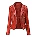 YYNUDA Chaqueta de Cuero Sintética corta para Mujer Estilo Vintage （Rojo M）