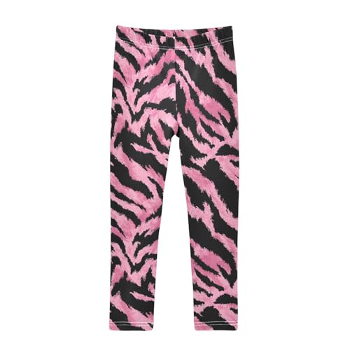 Pink Tiger Skin Print Girls Leggings Ultra Soft Compression Yoga Gym Pants for Kids 4-10T