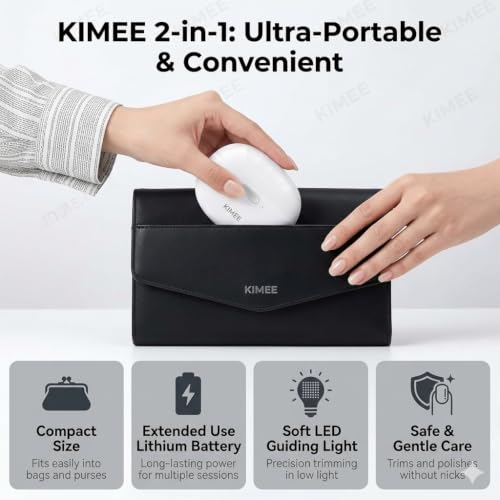 Image of KIMEE Electric Nail Clipper Automatic Nail Trimmer with LED Light, 2 Speed Rechargeable Nail File, 2-in-1 Safe Nail Cutter for Kids, Elderly, Adults & Caregivers Portable Manicure Tool