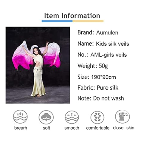 Aumulen 8mm Girls Hand-Made Belly Dance Silk Scarf Veils Gradual Colors3