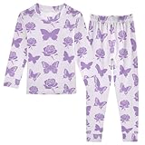 miaozhen Cotton Pjs Fashion Lavender Rose Flower Butterfly Pjs Winter 3T