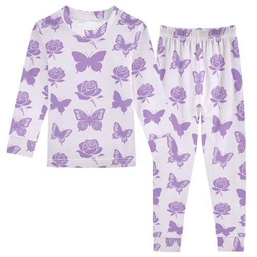 miaozhen Cotton Pjs Fashion Lavender Rose Flower Butterfly Pjs Winter 6Y