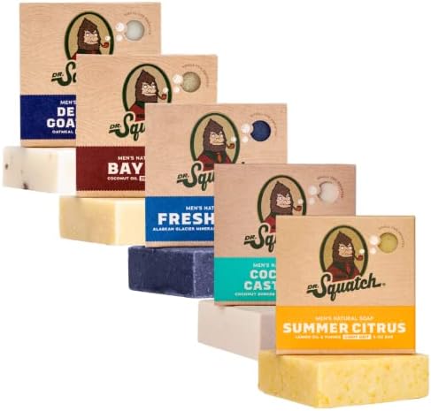 Dr. Squatch All Natural Bar Soap for Men, 5 Bar Variety Pack - Summer Citrus, Coconut Castaway, Fresh Falls, Bay Rum, Deep Sea Goat's Milk