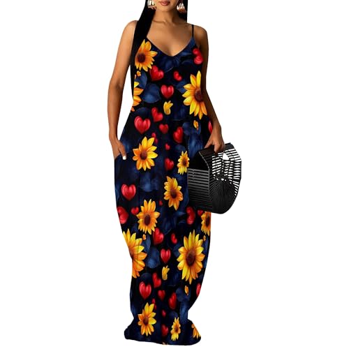 Image of SUZONANA Women Plus Size Summer Maxi Dress Spaghetti Strap Loose Sundress