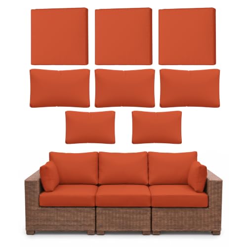 Snubbull 8p Outdoor Cushion Slipcovers Outdoor Patio Cushions Covers Replacement Waterproof with Zipper for 3-Seat Rattan Sofa Patio Furniture Cushion Covers, Covers Only