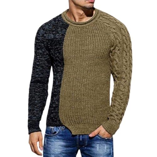 Men's Pullover Winter Knitted Color Matching Fashion Tops Long Sleeve Round Neck Slim fit Warm Bottoming Sweater