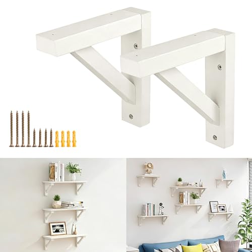 OVOV 2 Pack Wall Mount Wooden Shelf Brackets Triangle 10 Inch White