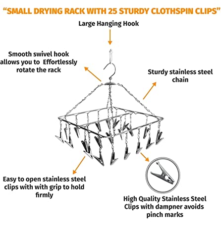 Image of RARE-ZONE Stainless Steel 25 Drying Clips Rust Free Square Cloth Hanger Rack for Baby Cloth Dryer, Balcony Roof Mount Hanger with Clips (Silver) (2) ( 2 Year Rust Proof Warranty )