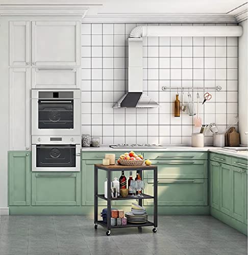 Foto von Meerveil Servierwagen, Küchenwagen, Rollwagen auf 4 Rollen und 3 Ablagen für Küche und Wohnzimmer, Stahlgestell Industrie-Design, 60x40x76.5cm, Braun