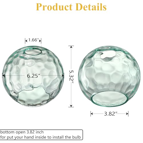 Image of 6.3 Inch Replacement Clear Hammer Glass Lamp Shade Light Fixture,for Replacement Wall Sconce Pendant Light Ceiling Light Chandelier Shade,Factory Outlet (Green Glass, 3 Pack)