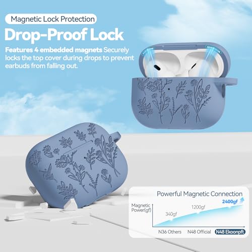 Image of for AirPods Pro 2 Case with Magnetic Lid, Ekoonpft Flower Engraved Silicone Case for Apple AirPods Pro 2nd /1st Generation (2023 /2022 /2019) Cover with Cleaning Kit & Keychain