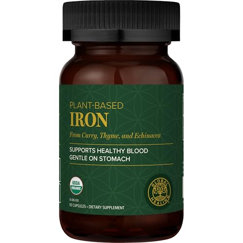 Global Healing Center Iron Supplement for Women and Men - Blood Builder Liquid Iron Vitamin with Curry Plant Extract - Natural Energy to Combat Fatigue, Brain Health & Oxygen Level Support (2 Oz)