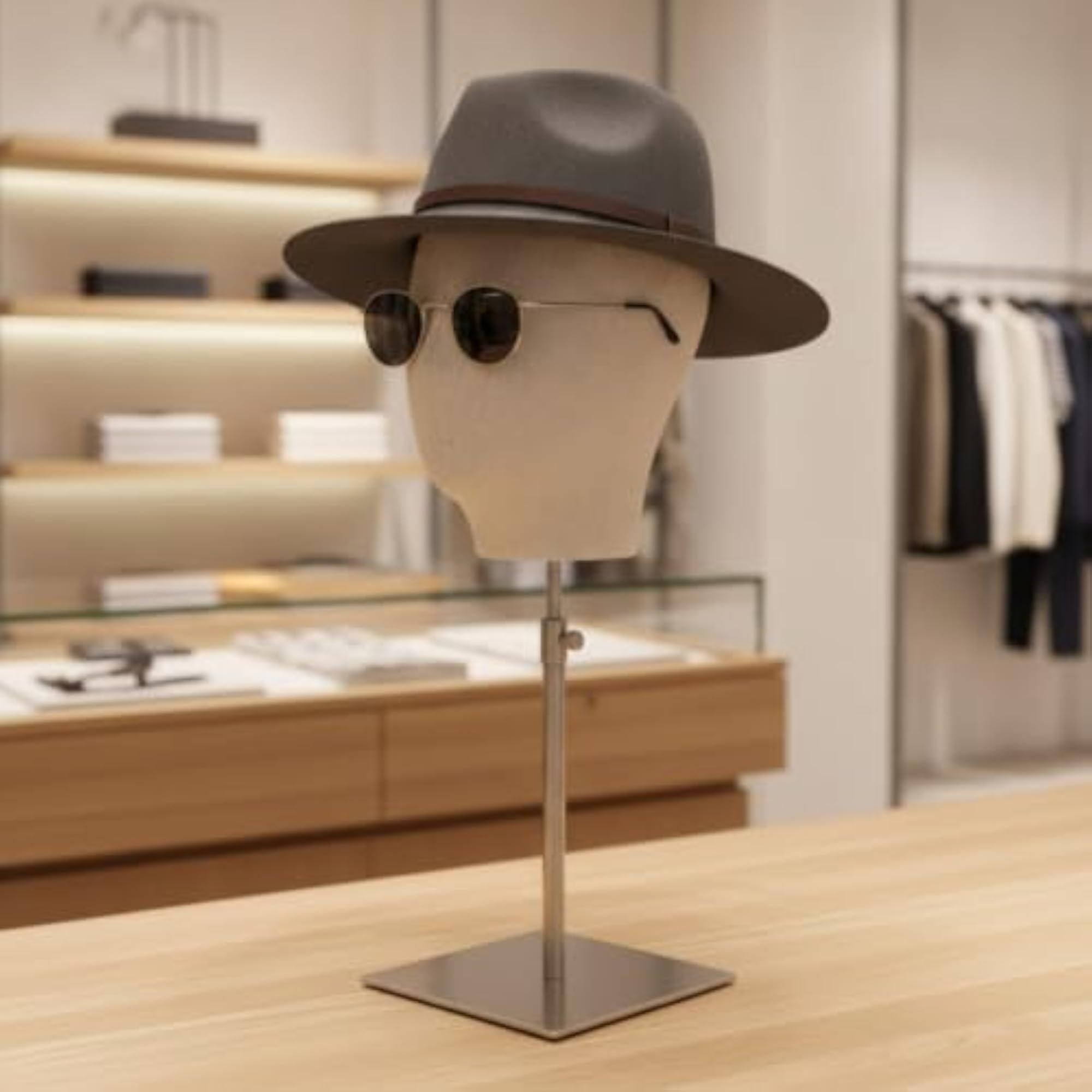 Adjustable Head Hat Display with Square Base