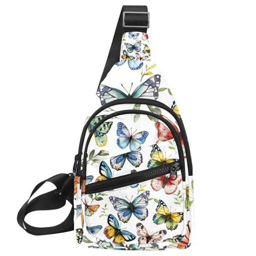 Mochila cruzada multicolor de diseño botánico de mariposas para viaje y deporte