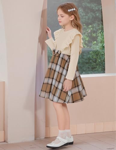 Girls Sweater Fall Dress Long Sleeve Knit Ruffle Sleeve A Line Casual Winter Dresses 4-14Y3