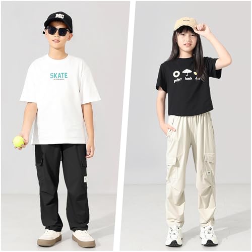 Rolanko Boys Quick Dry Cargo Pants, Lightweight Elastic Waist Kids Girls Trousers with Pockets for Sports Outdoor2