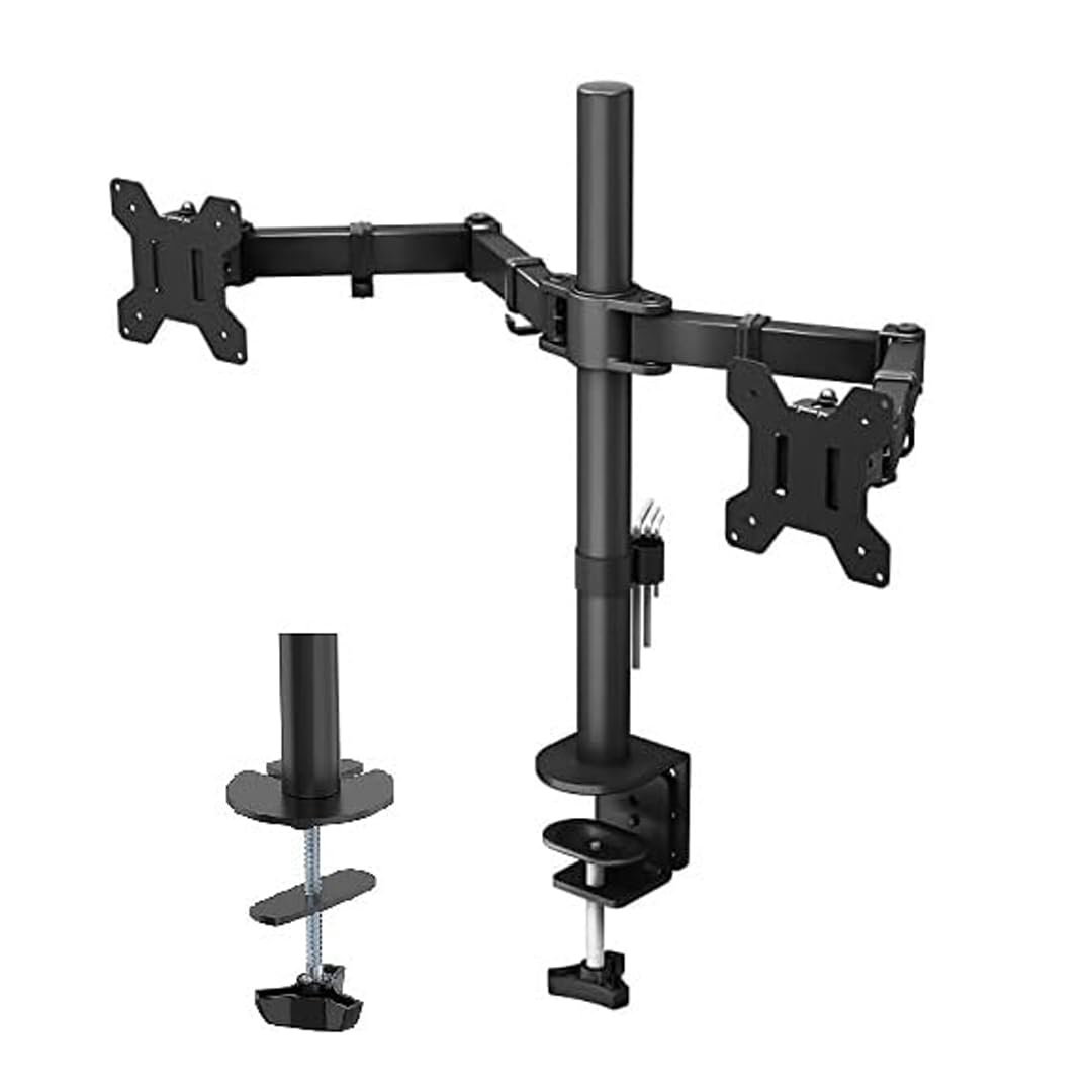 SYGA Double Monitor Stand Dual Arm Desk Mount for Screen Size 10" to 30" Fully Height Adjustable Bracket Ergonomic 180 Tilt, 360 Rotation & 360 Swivel Arm - VESA Dimensions: 75x75-100x100 - Dual-image-30