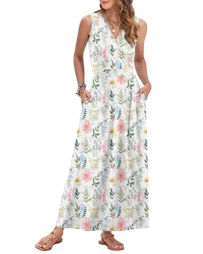 Image of AUSELILY Womens Maxi Dress Summer Sleeveless Wrap Long Dresses with Pockets | V-Neck Wrap Sleeveless Sundress, fits formal, casual, beach, vacation & daily wear