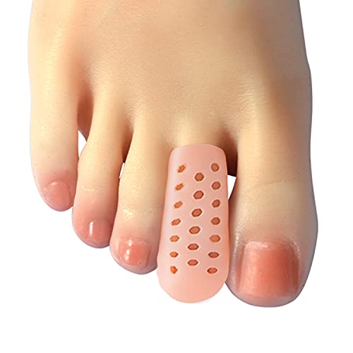 Image of Hoogoo Gel Middle Toe Caps, 10 Pcs Beige Breathable Toe Protector Toe Cover Sleeves with Holes, Provides Relief from Corns, Blisters, Hammer Toes, Reduce Friction