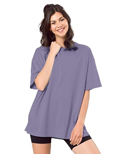 Image of SHODOX Women's Cotton Blend Oversized Drop Shoulder Solid T-Shirt(Pack of 1)