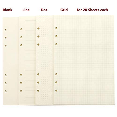 A5 Planner Inserts, Refillable For Filofax Refills,Harphia,6 Ring Binder Refill,Dot,Line,Grid,Plain,80 Sheets/160 Pages For Premium 100 Gsm Thickness(A5 5.59 X 8.27'') #TOP2