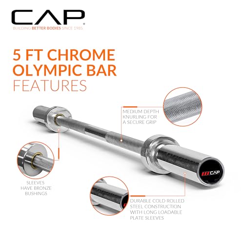 Image of CAP Olympic Barbell - 5FT, 6FT, & 7FT Strength Training Weight Bars, Multiple Options