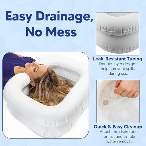 Lavabo gonflable ergonomique et plateau de shampooing portable de lit - 6