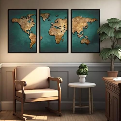 Quadro Decorativo mapa mundi verde luxo moderno escritorio quarto...