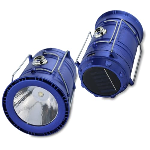 DOMIRA Solar & USB Rechargeable Camping Lantern – LED Camping Light Portable Solar-Powered Lantern Torch for Hiking, Fishing, Power Cuts & Survival Kits (Blue)