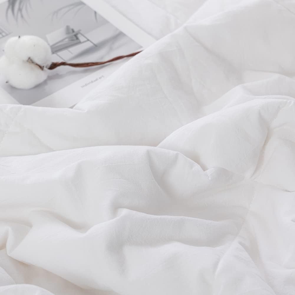 NTCOCO Summer Lightweight Comforter Set,Thin Quilt,100% Washed Cotton,Machine Washable,Soft Comfy Breathable Can Sleep Naked(Queen,Pearl White