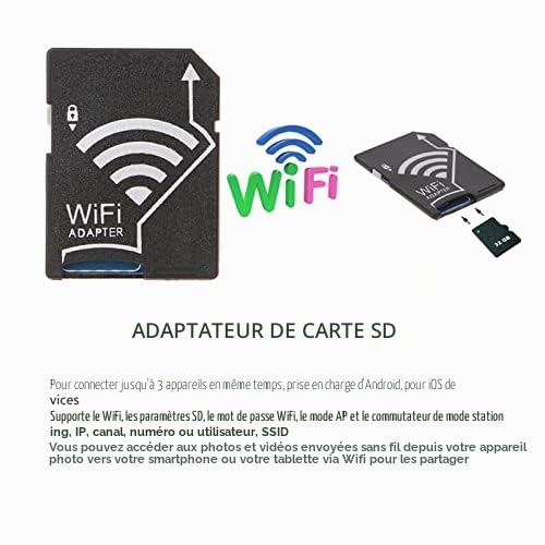 Adaptateur WiFi TF vers Carte SD, Lecteur D'Adaptateur WiFi SD Haute Vitesse pour Appareil Photo, Adaptateur de Carte SD pour Android, pour Appareils iOS, Adaptateur SD pour Téléphone Tablette
