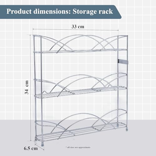 Buckingham 3 Tier Free Standing Spice & Herb Rack Jar Holder Organiser Storage, Metal, Chrome, 33 cm - Cosy Home Interiors Buckingham 3 Tier Free Standing Spice & Herb Rack Jar Holder Organiser Storage, Metal, Chrome, 33 cm - Image 3